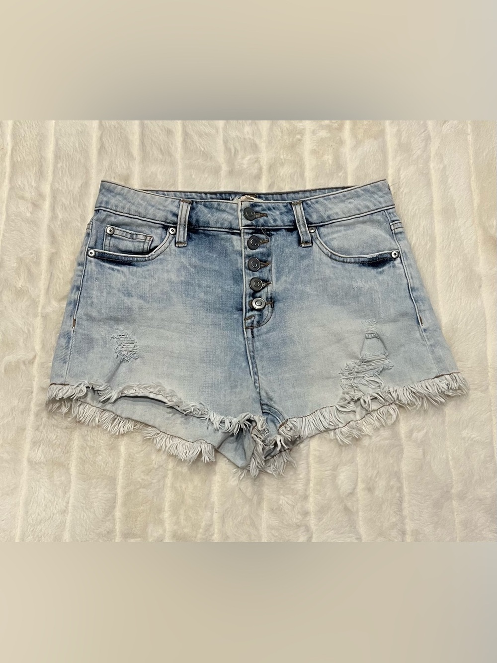 Altar'd State Size 26 Acid Wash Blue Jean Shorts Denim Button Fly Distressed